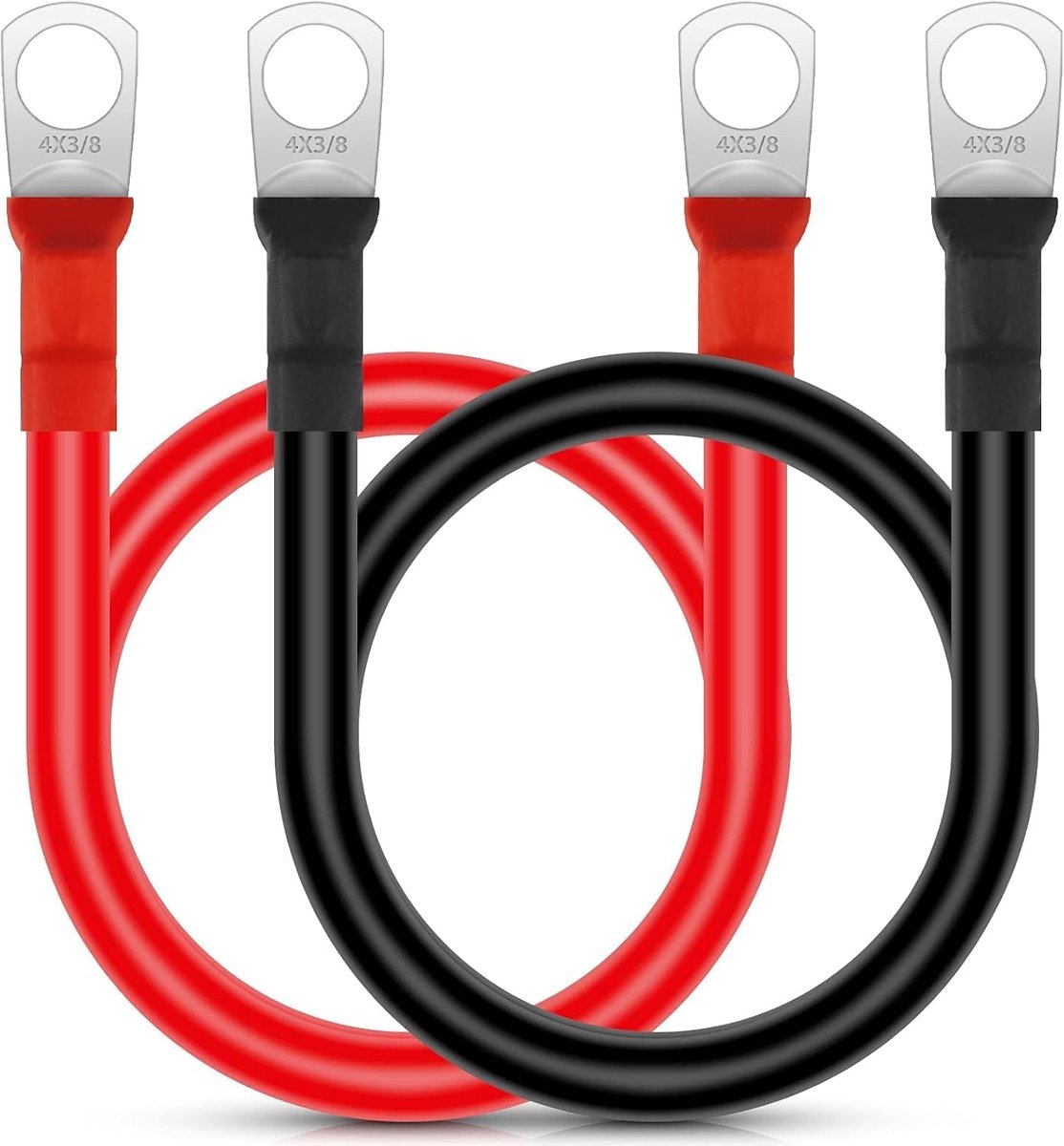 2 stuks accukabel 25 mm2, 12 V 50 cm 4 AWG auto-accu oplaadkabel auto-accukabel met M10-ring kabelschoenen koper flexibele draad voor vrachtwagen, motorfiets, zonne-energie, camper, marine