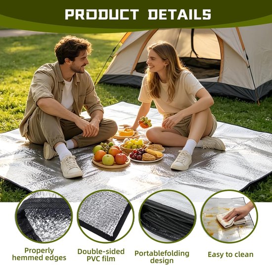 200 × 200 opvouwbare tentmat, vloermat, thermomat, koud, aluminium, dikke isolatiedeken, outdoor, isolatiedeken, isolatiemat, dubbelzijdig, thermodeken, mat — afbeelding 3
