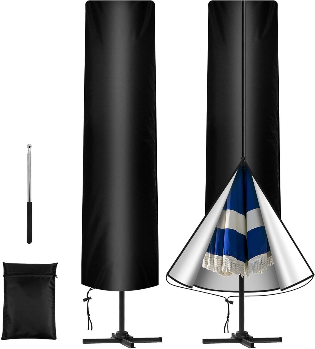 SnelShoppen - Grote Parasol Beschermhoes met Stok - Weerbestendige 210D Oxford Parasol Cover voor Rond en Vierkant - 3 tot 4 m - UV Bescherming, Wind-