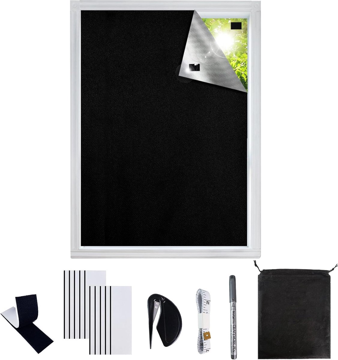 SnelShoppen - SUPEASY Blackout Rolgordijn, 300 x 147 cm, Geen Boren, 100% Donker, Warmte- en UV-bescherming, Snijden op Maat voor Slaapkamer en Kinder