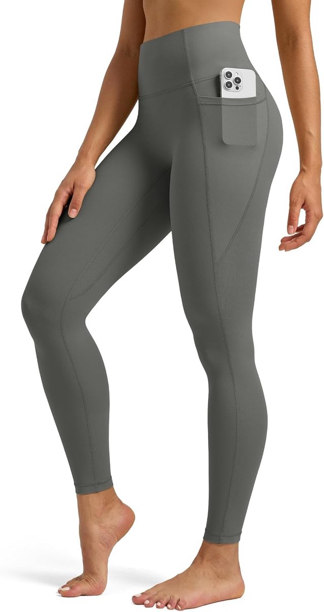 Sportlegging voor dames, sportbroek met zakken, yogabroek, gym, leggings, ondoorzichtig, hoge taille, lange loopbroek, workout, 64 cm/71 cm