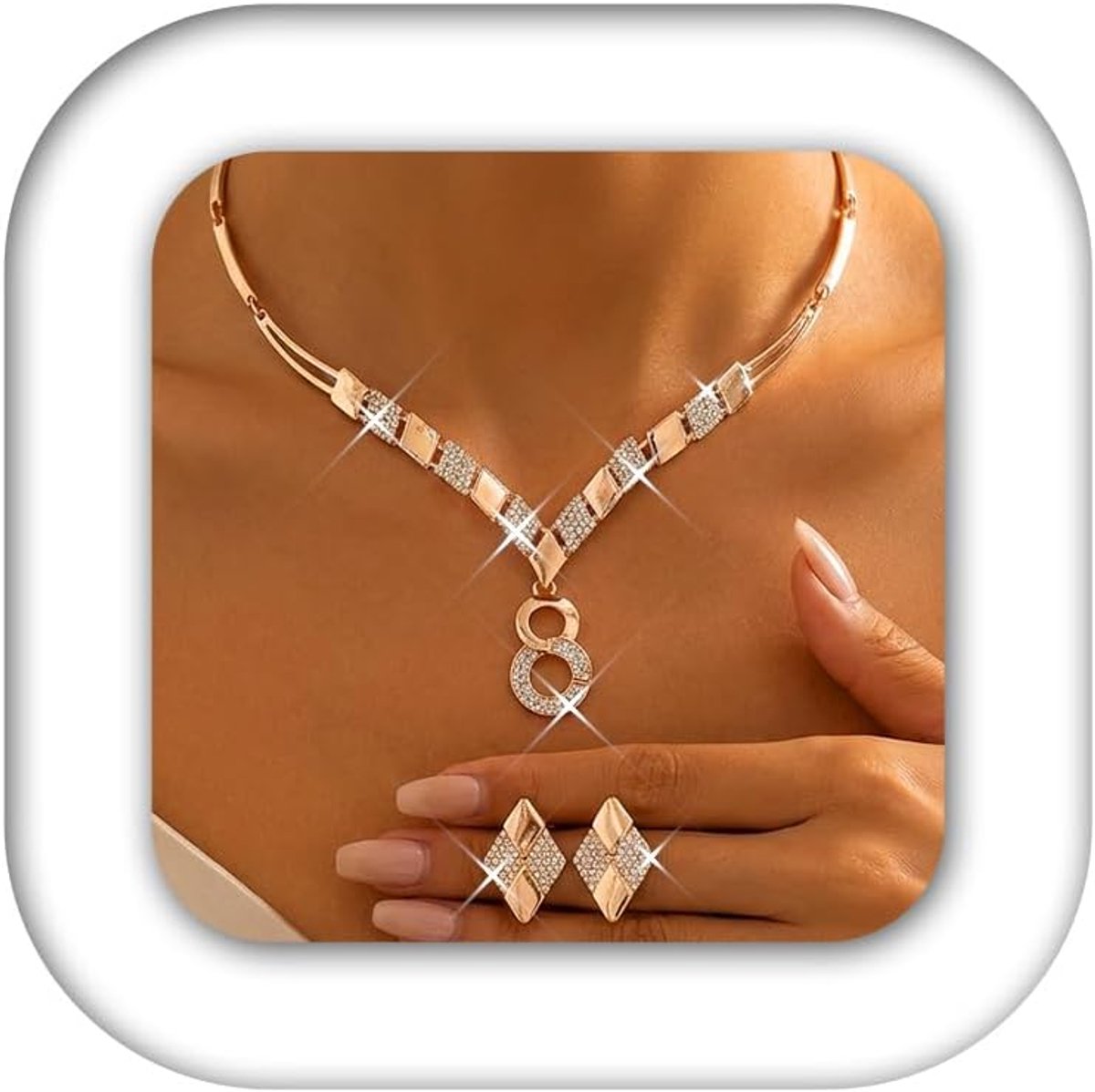 Gouden sieradenset, oneindigheidssymbool hanger, halsketting en oorbellen, set mode, gala, formele modesieraden sets voor vrouwen