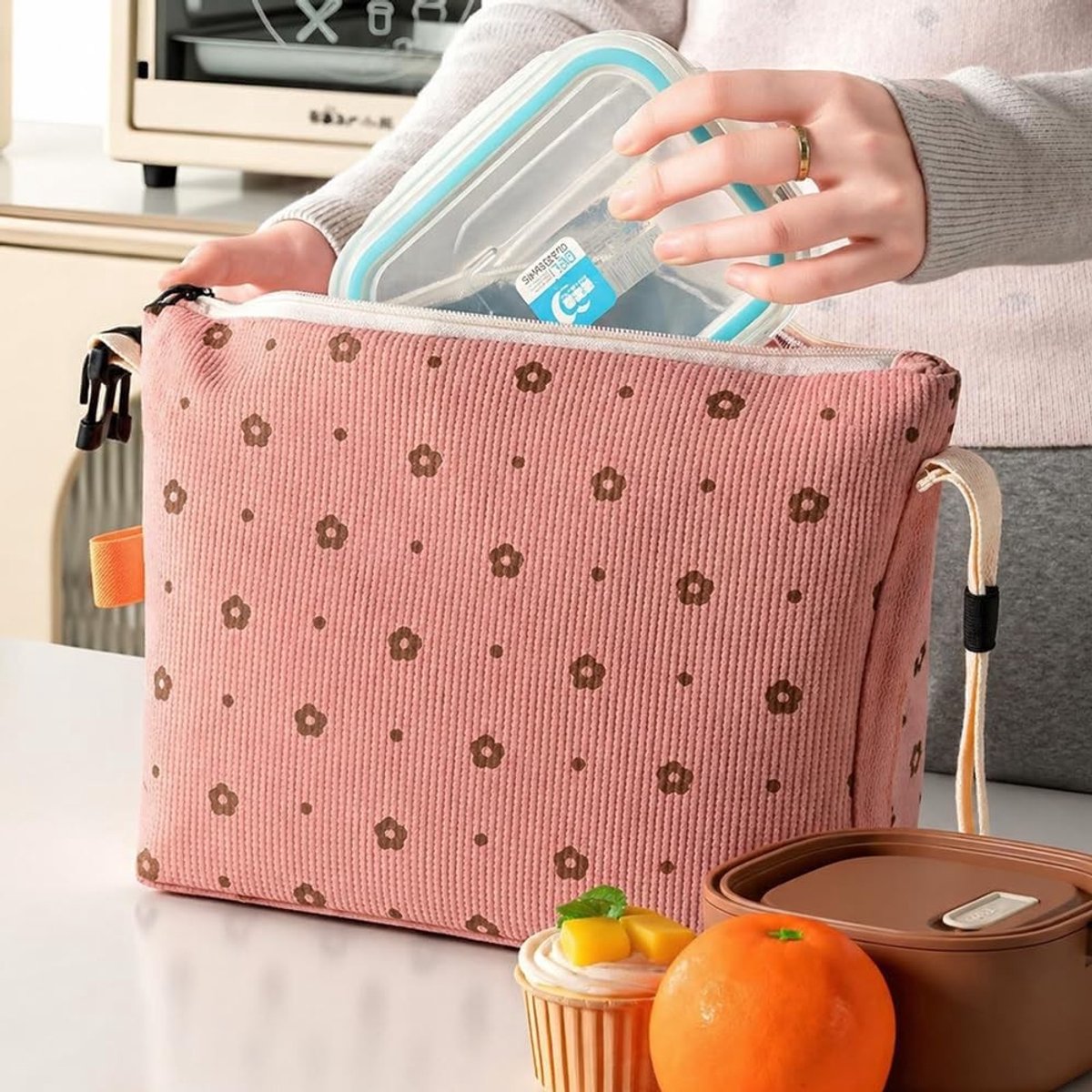 Kleine Koeltas voor Lunch met 7L Capaciteit, Waterdicht en Vuilafstotend, Ideaal voor Picknick, Werk en School (Roze Bloemen)