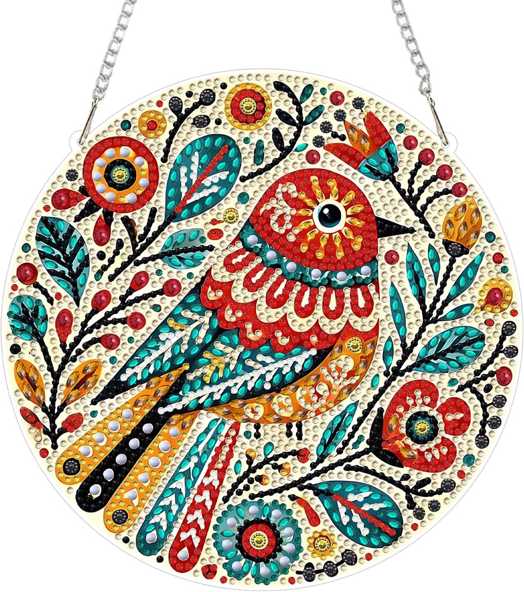 5D Vogel en Bloemen Diamant Hangornament, Schattig Dier Acryl Bord Kunstwerk, DIY Speciale Vorm Diamant Set voor Huis en Tuin Decoratie