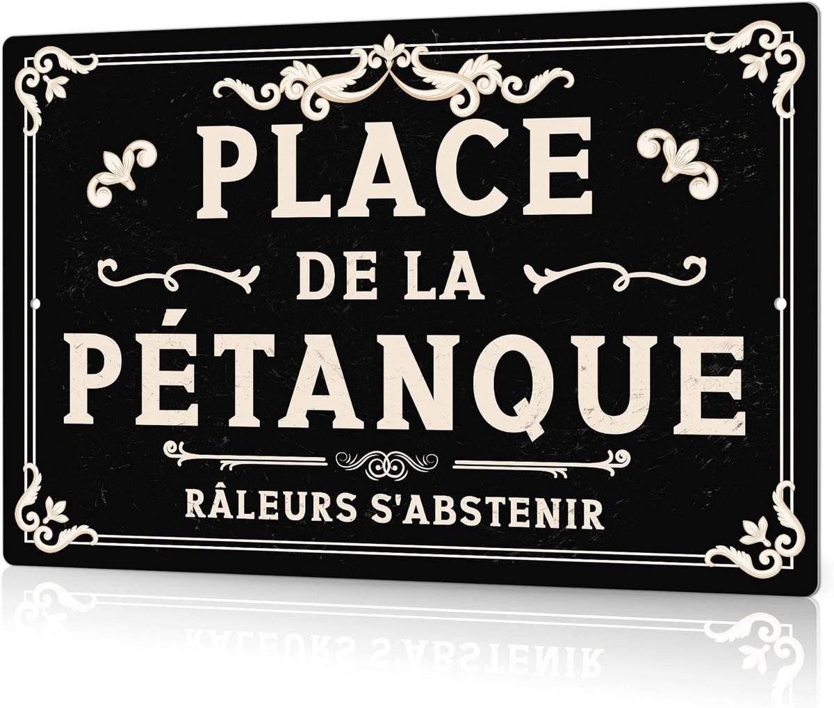 Decor 1 stuk Frans vintage metalen plaatbord, Place De La Petanque Raleurs S'abstenir, wanddecoratie voor thuis, boerderij, bar, pub, club, mannenhol, 19 x 20 cm