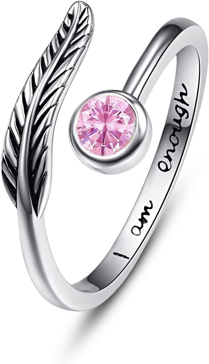 verstelbare open veerring, 925 sterling zilveren geboortesteen ring, sieraden cadeau, verjaardagscadeau voor moeder, vrouwen, vrouw, meisjes, Zirkonia