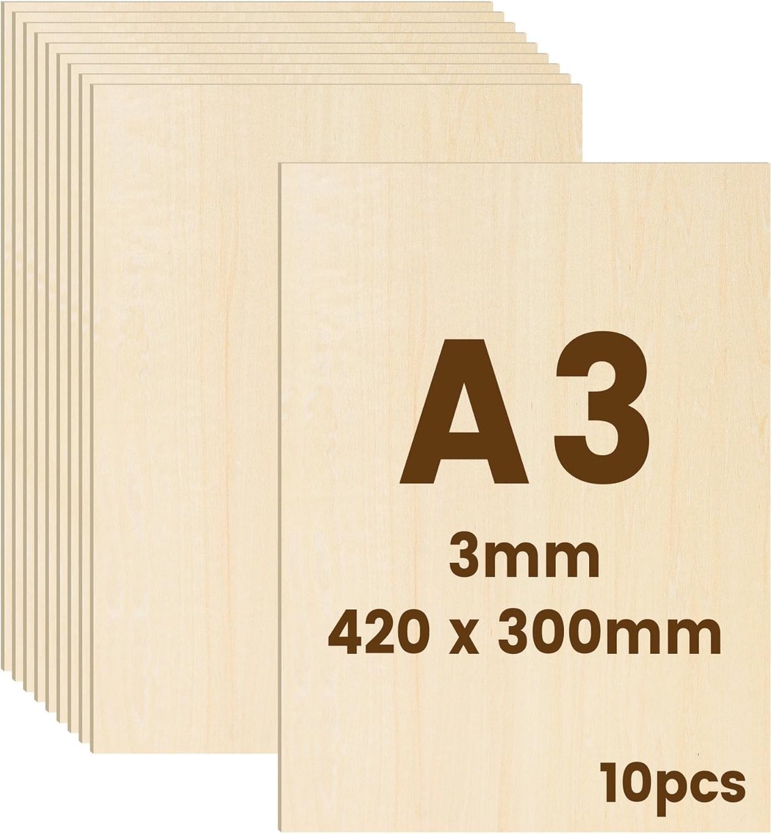 10 stuks multiplex 3 mm – hout voor brandschildering en lasergravure – houten plank modelbouw – snijplank – precisiemultiplex DIY (A3 - 420 x 300 x 3 mm)