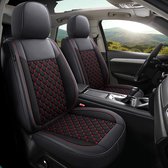 Autostoelhoezen voor Nissan Note 2 | Set van 2 | Hoogwaardig Kunstleer (Skai) | CLS901 | Zwart met rode stiknaden