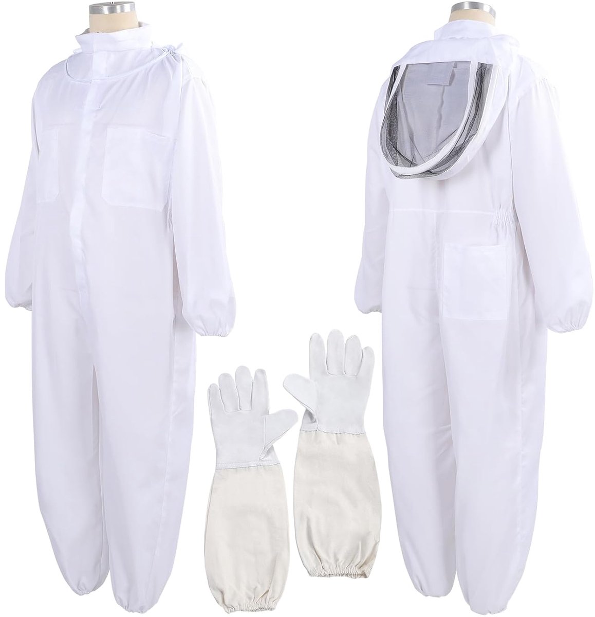 Imkerkostuum voor vrouwen en mannen, professioneel imkerpak met handschoenen en geventileerde sluierkap, volledig lichaam, bijenpak voor beroepssimkers en beginners (L)