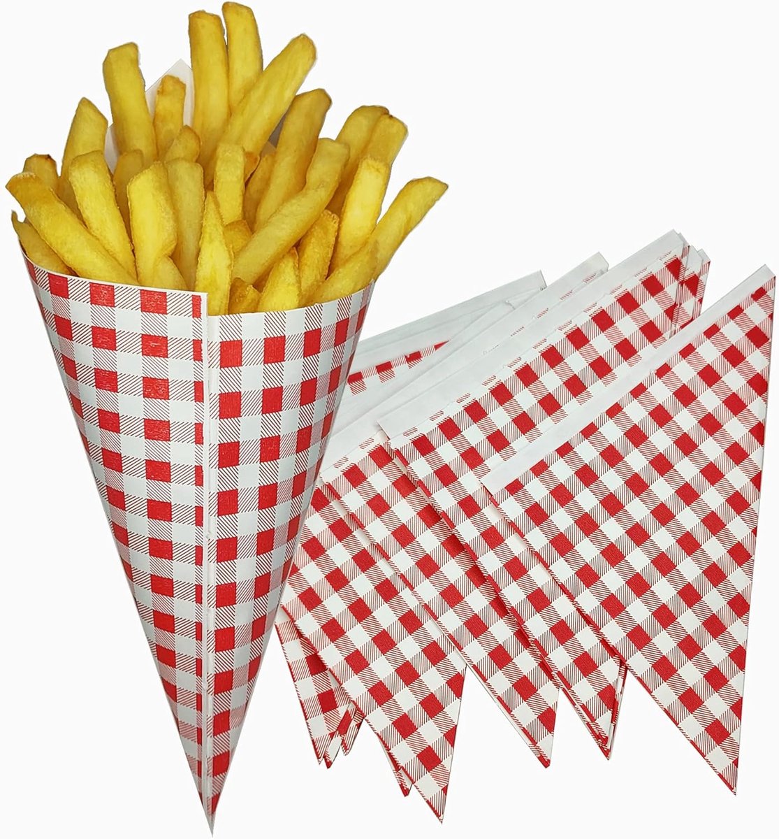 Papier, 100 Stuks Container Voor Frietjes, Vetvrij Papier, Frietzak, Puntzak, Patatzak, 17x17x23cm