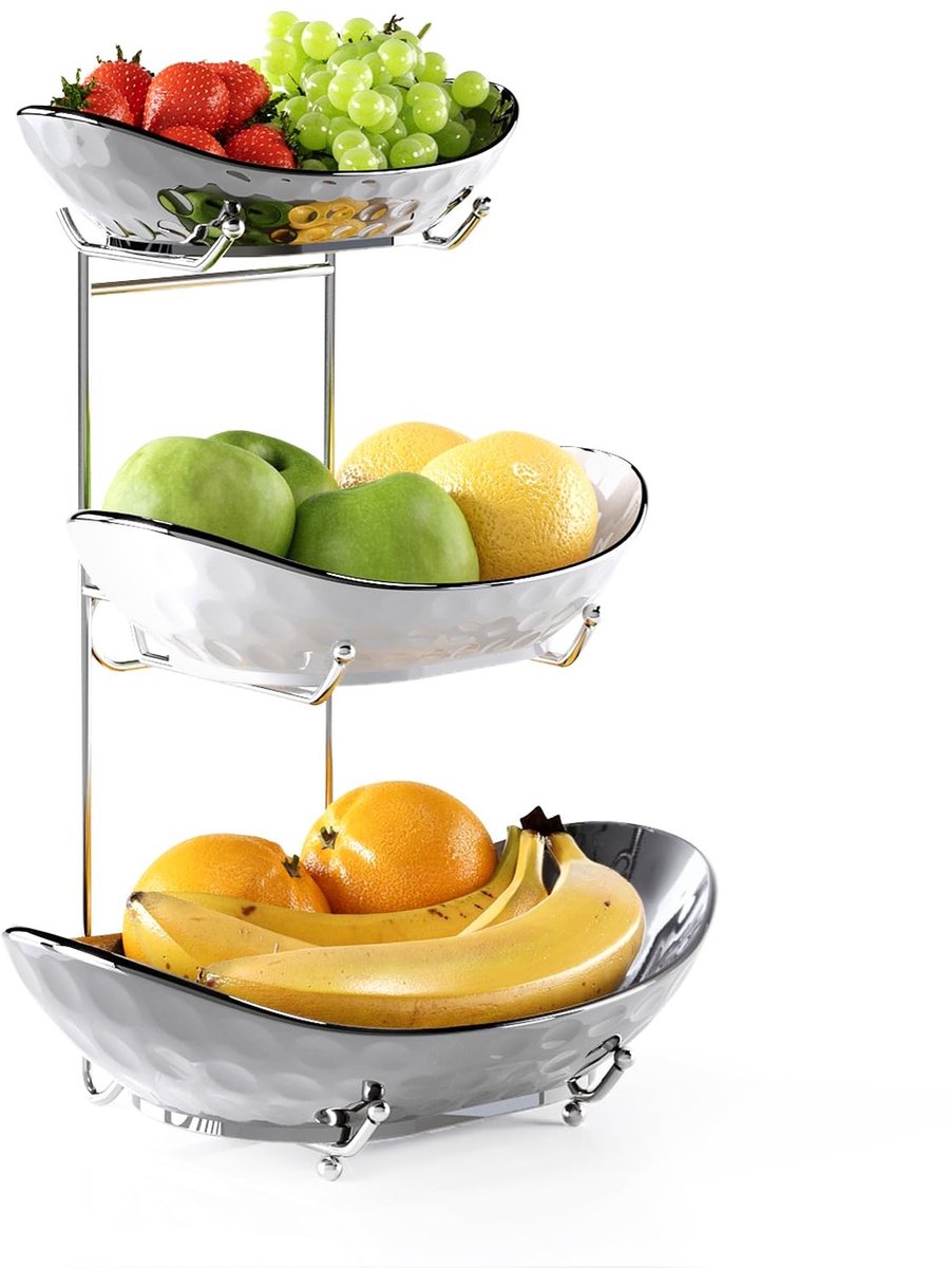 Omgoods - Drie-laags Keramische Fruitkom met Metaalrek