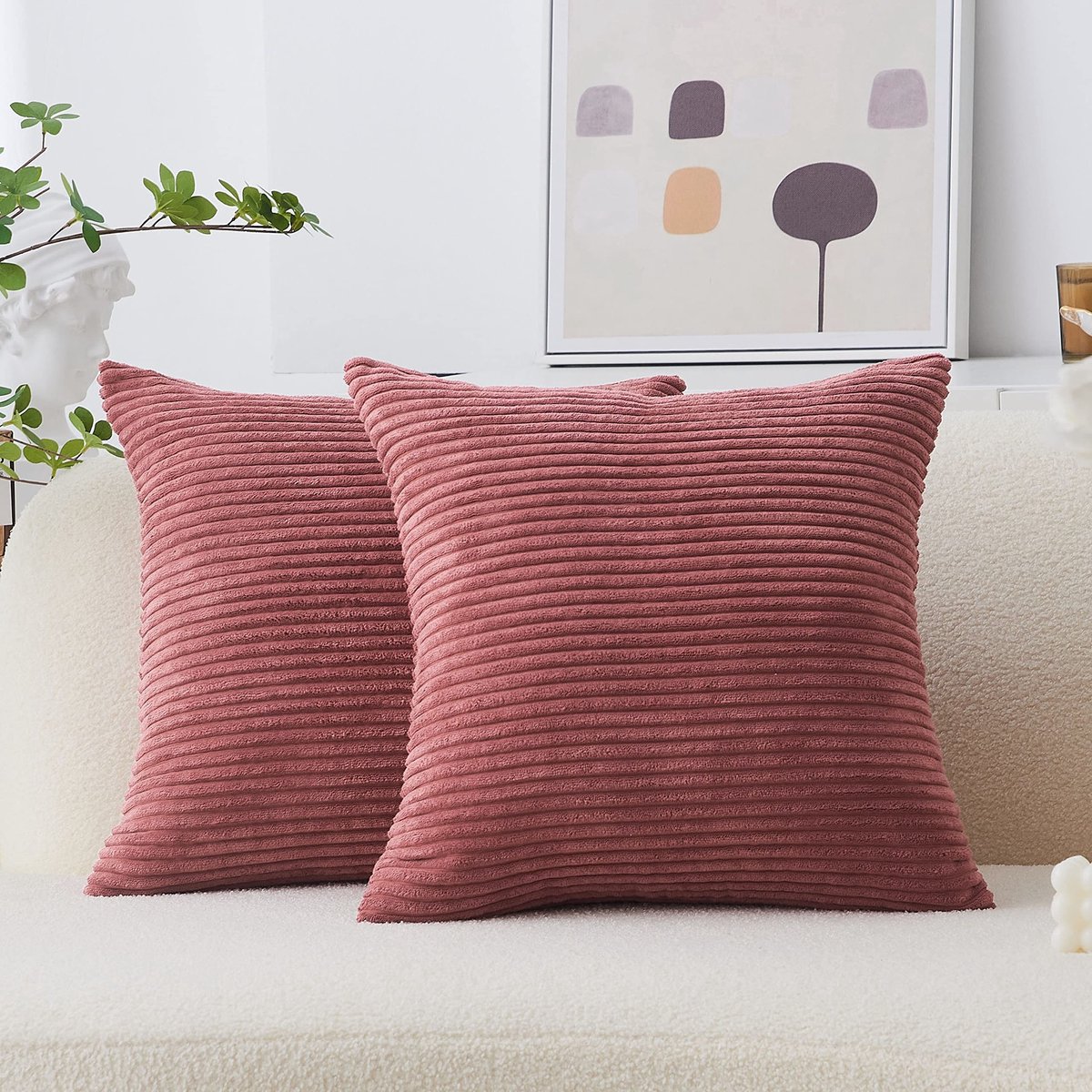 Omgoods - Geribbelde Corduroy Pluche Kussenhoezen - 45x45 cm - Set van 2 - Roze