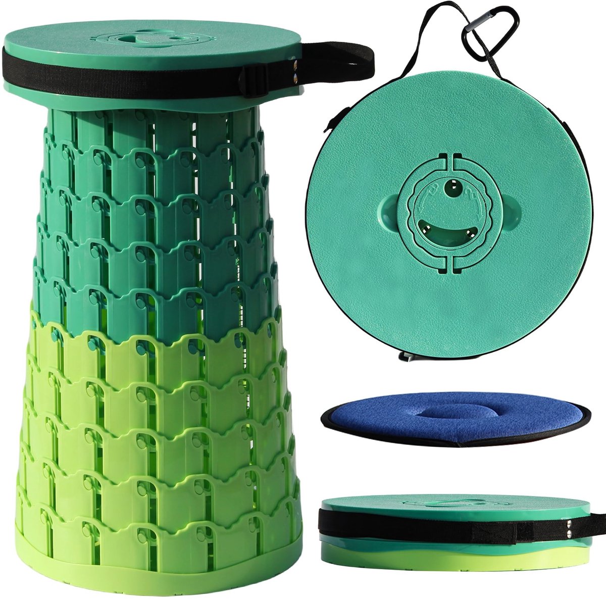 Omgoods - Draagbare Opvouwbare Kruk met Kussen - Telescopisch - Groen - 450kg Draagvermogen