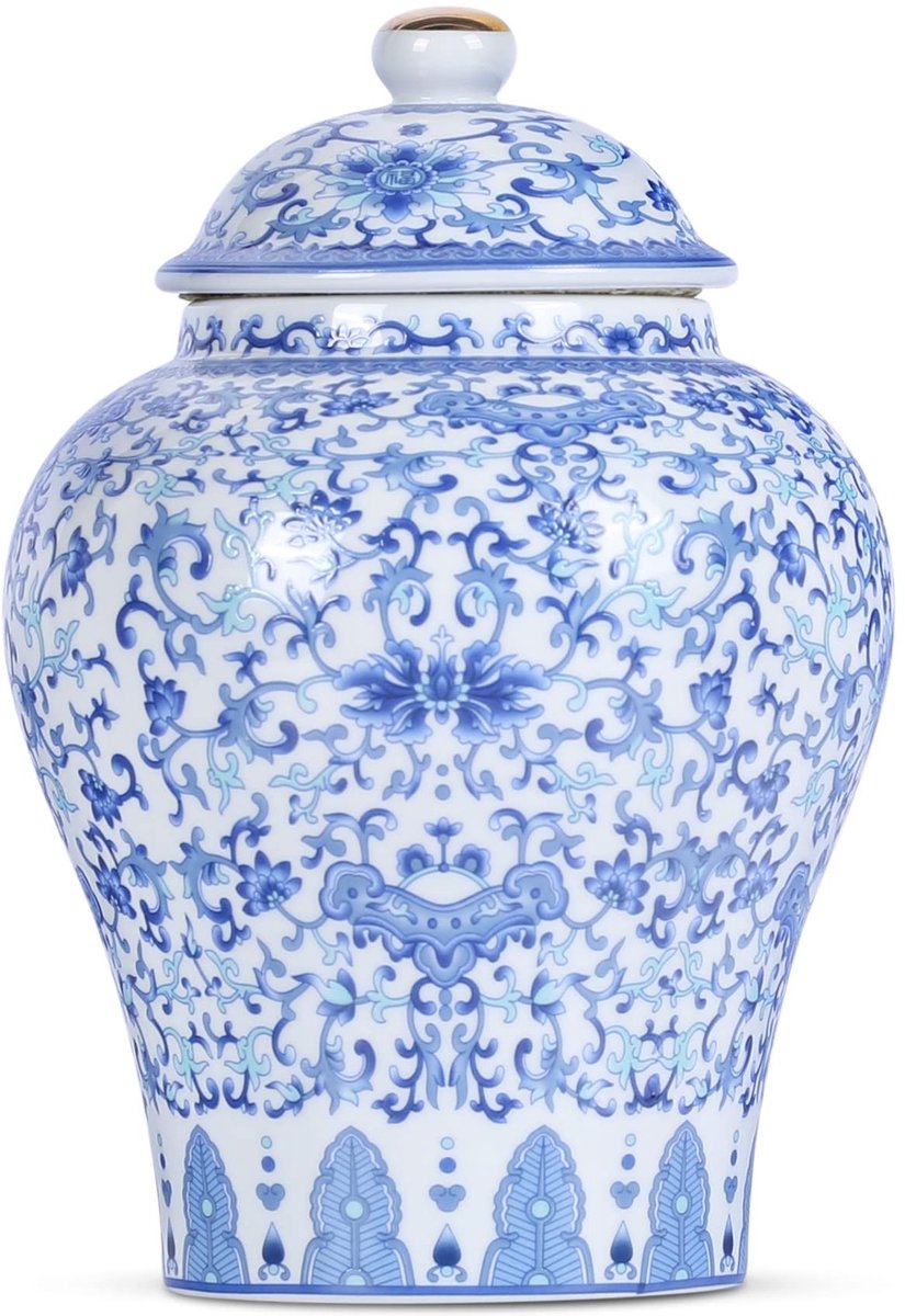Omgoods - Chinese Gemberpot met Deksel, Decoratief Blauw-Wit Porselein