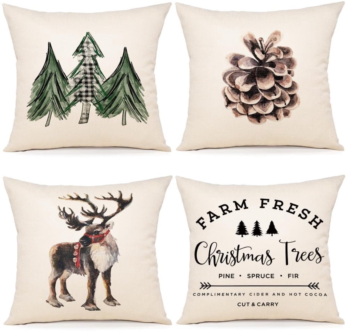 Omgoods - Set van 4 Kerst Kussenhoezen 45 x 45 cm voor Decoratie