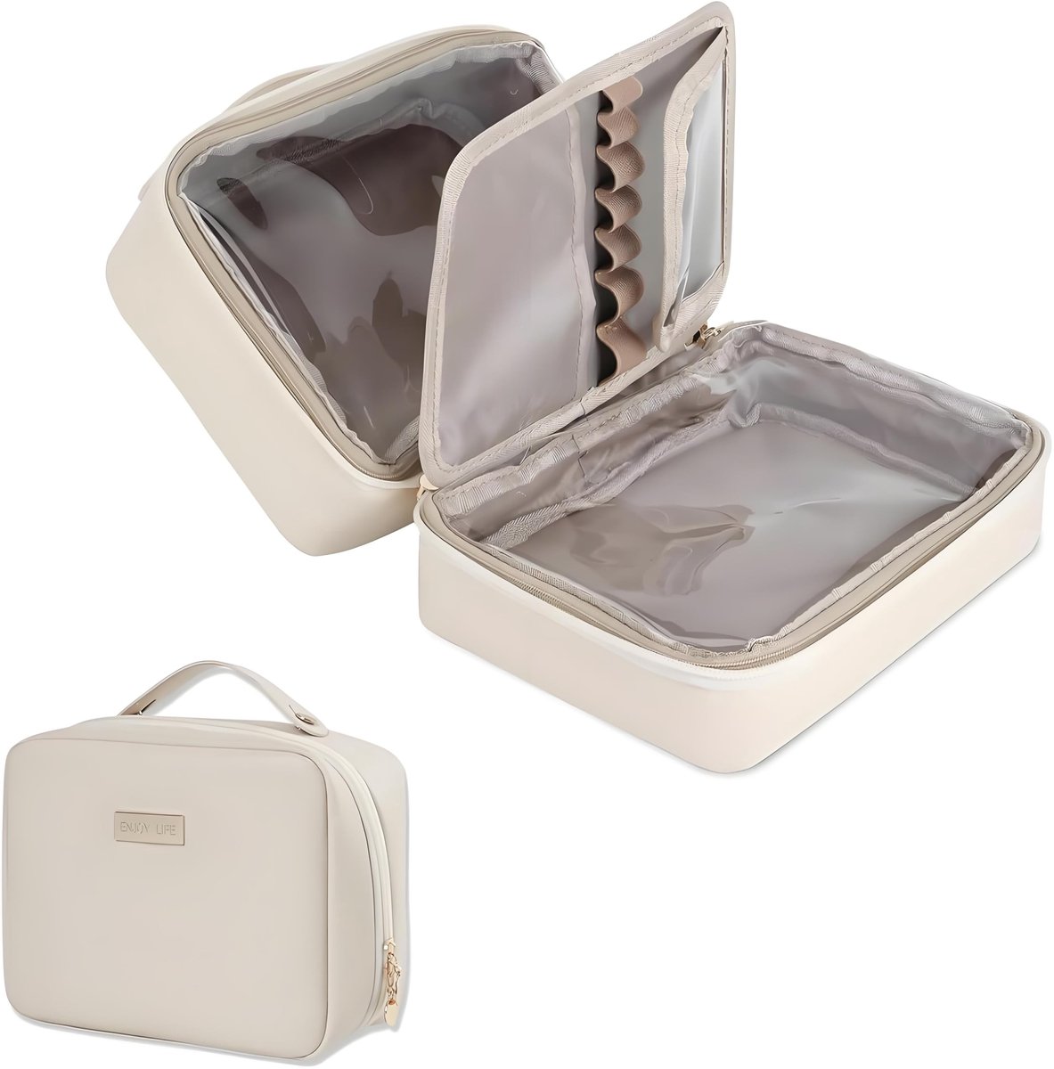 Omgoods - Witte Cosmetische Tas met Grote Capaciteit - PU-Leer Toilettas voor Dames en Heren