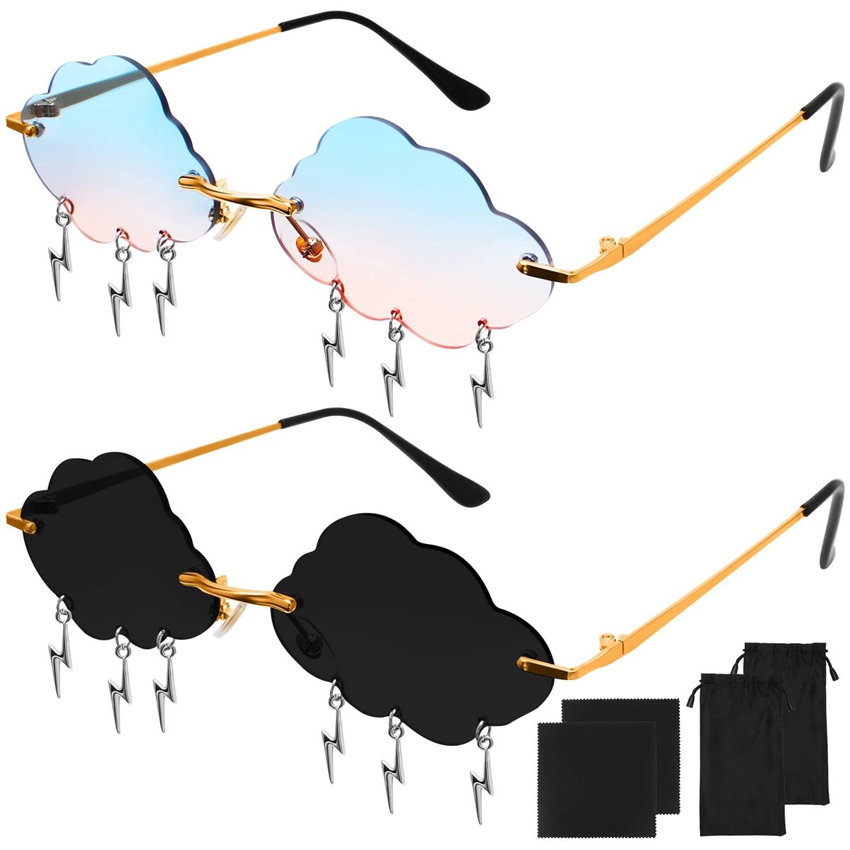 Omgoods - Vintage Rimless Zonnebrillen, 2 Paar met Cloud Design