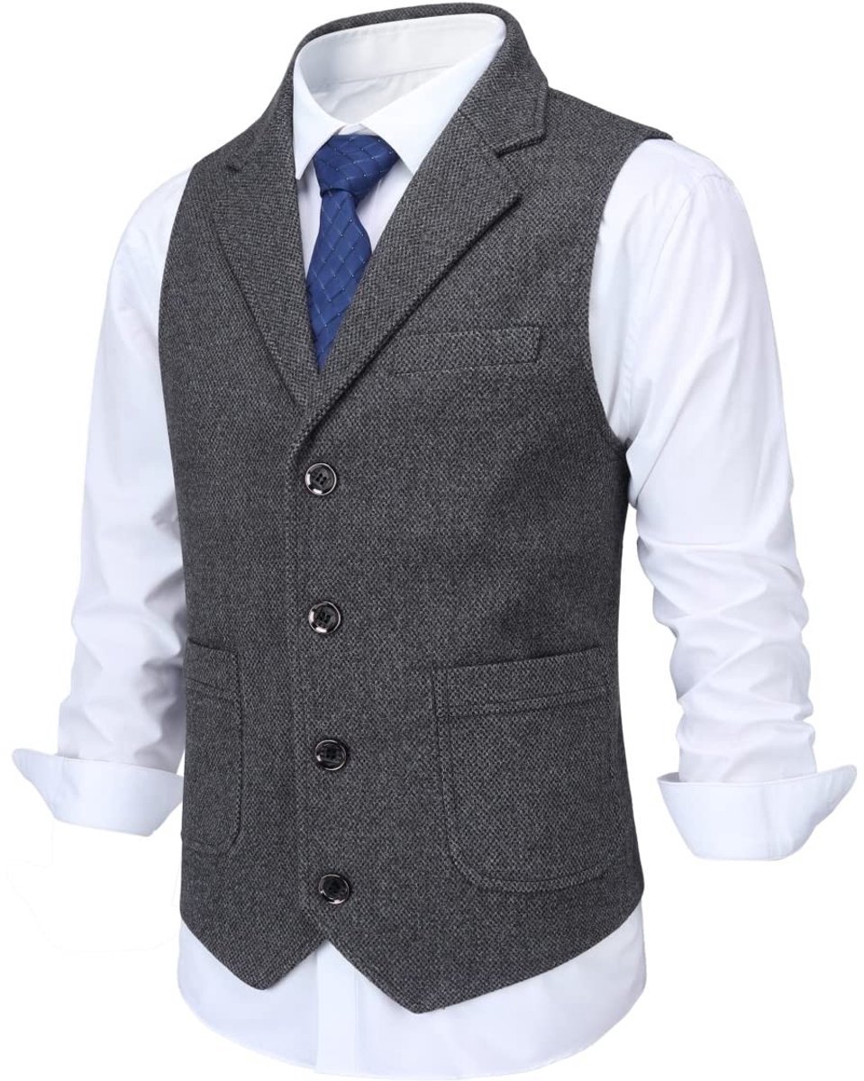 Omgoods - Heren Formele Tweed Kostuum Vest met Kraag