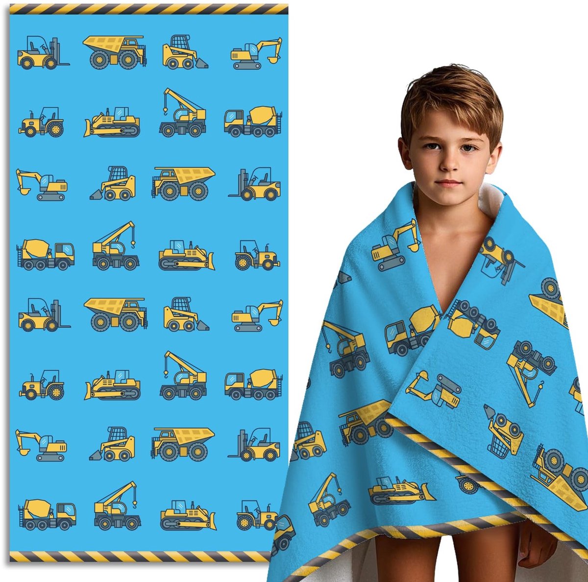 Omgoods - Kinder Strandhanddoek Sneldrogend Microvezel - Blauwe Voertuigen 80x160cm