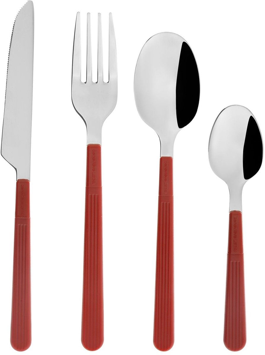 Omgoods - 16-delig Bestekset Rood met Kunststof Handvat