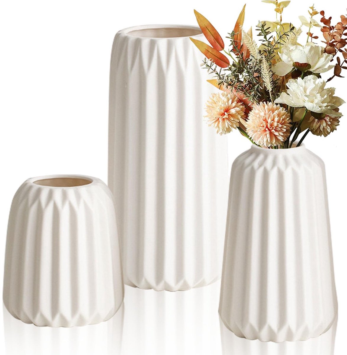 Omgoods - Set van 3 Keramische Boho-Vazen voor Bloemdecoratie