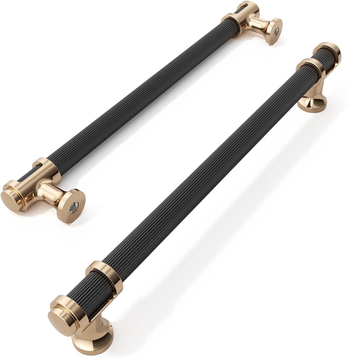 Set van 10 Mat Zwarte en Champagne Gouden Kastgrepen, 7.5" Gatafstand, Modern Design voor Keuken en Kasten