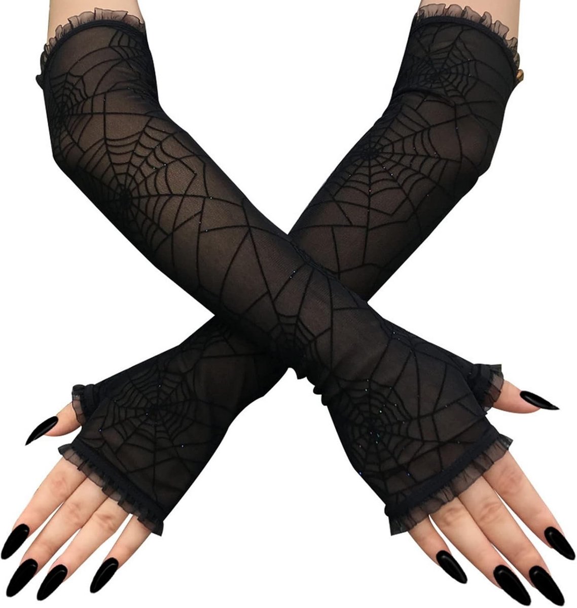 Elegante Vingerloze Spider Web Handschoenen voor Halloween en Cosplay, Perfect voor Goth Kostuums en Feestjes