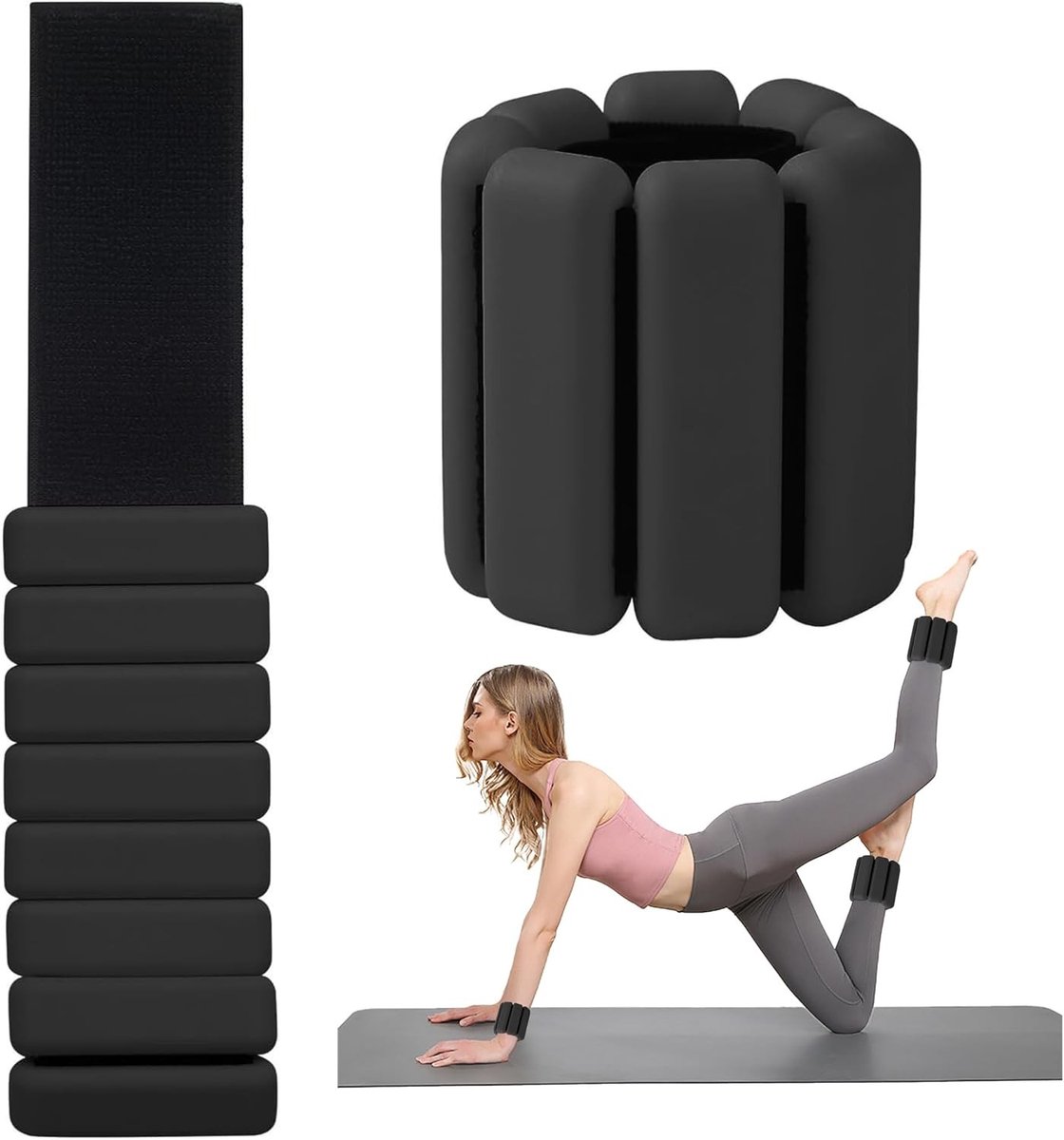Verstelbare gewichten voor polsen en enkels, 900 g (2 x 450 g), ideale fitnessaccessoires voor pilates, yoga en krachttraining, zwart