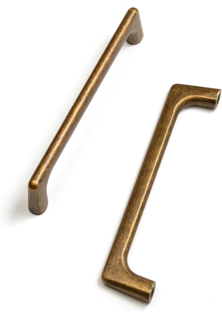 Set van 5 antieke messing kastgrepen, vintage handgrepen voor keukenkasten en meubels, gatafstand 128 mm, duurzaam meubelbeslag