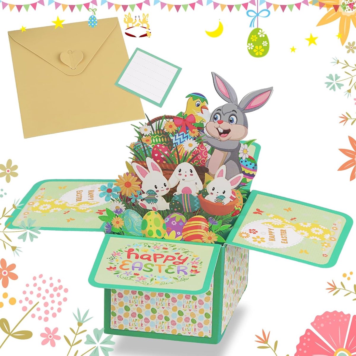 3D Grappige pop-up kaart vouwkaart met envelop en blanco notitie, wenskaart, paaseieren, paaseieren, paaseieren voor - ShopVlot