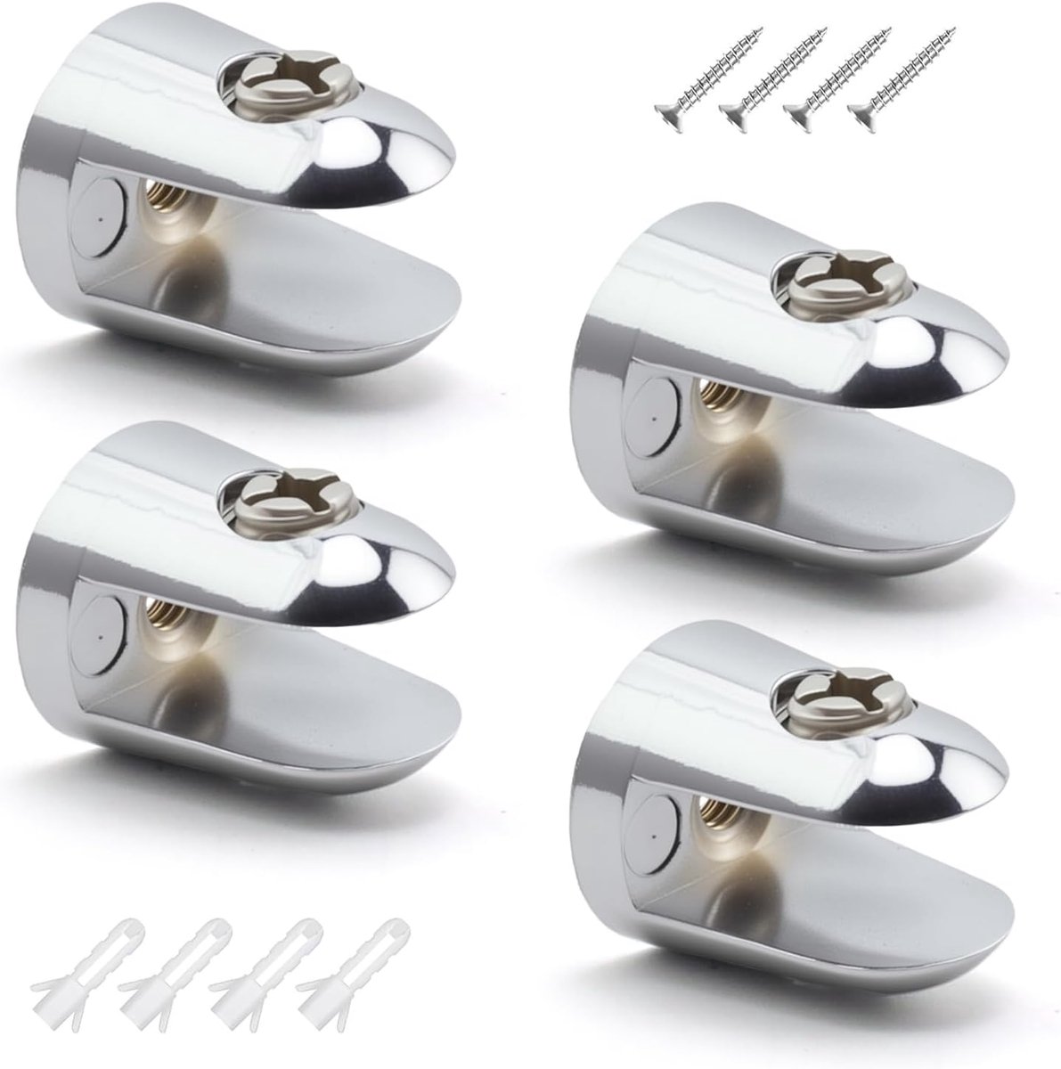 4 stuks glashouders, conisch design, wandmontage, glasklem, zinklegering, glazen plankdrager, verstelbare - ShopVlot