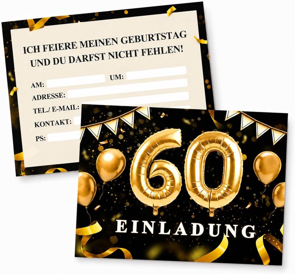 SnelShoppen - Uitnodigingskaarten voor de 60e verjaardag - 10 Stuks - Jubileum Kaarten - Feestelijke Uitnodigingen voor Verjaardagen en Feesten - Kleu