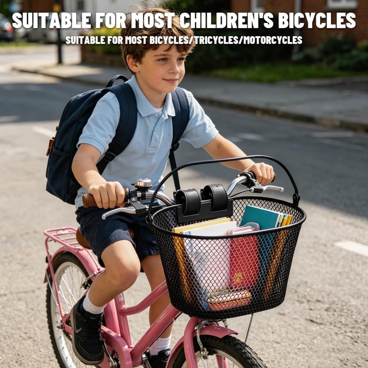 SnelShoppen - Fietsmand voor Kinderen, Handvat Mand met Verwijderbare Schouderband, Waterdichte Metalen Mand 25 x 15,7 x 15,8 cm, voor Meisjes en Jong