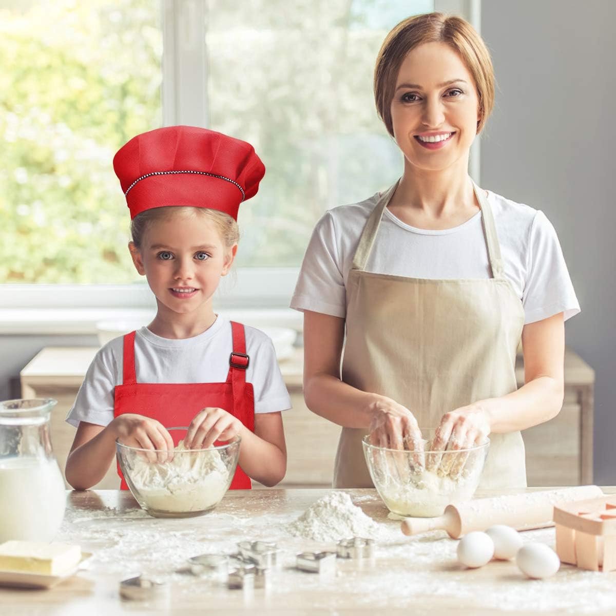 SnelShoppen - Kids Schort + Chef Hoed, Verstelbaar Kinderschort met Zakjes voor Bakken, Schilderen 4-12 Jaar (Blauw, L)