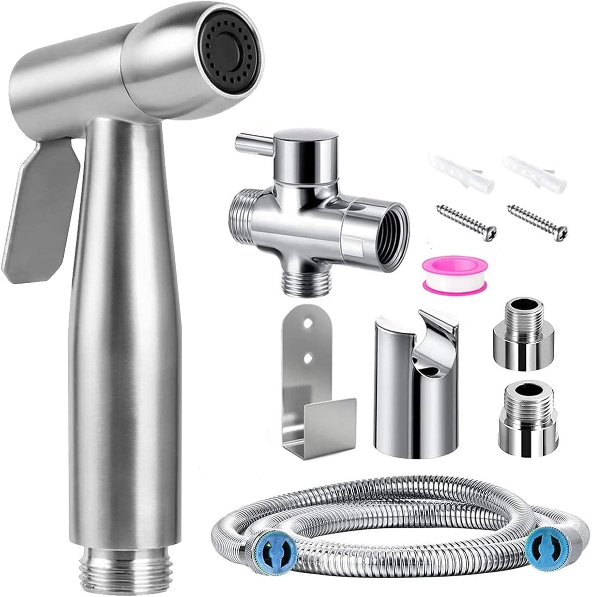 SnelShoppen - Toilet Handdouche Set voor Toilet, Bidet, Hygiënisch, Handdouche Set met 3-Weg Ventiel (1/2 inch - 3/8 inch), RVS voor Intieme Hygiëne