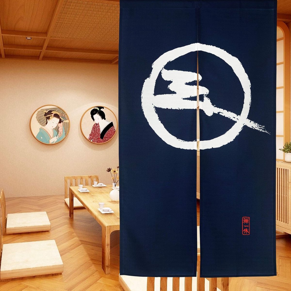 Noren gordijn 85 x 150 cm - polyester - blauw - ruimteverdeler voor privacy - ShopVlot