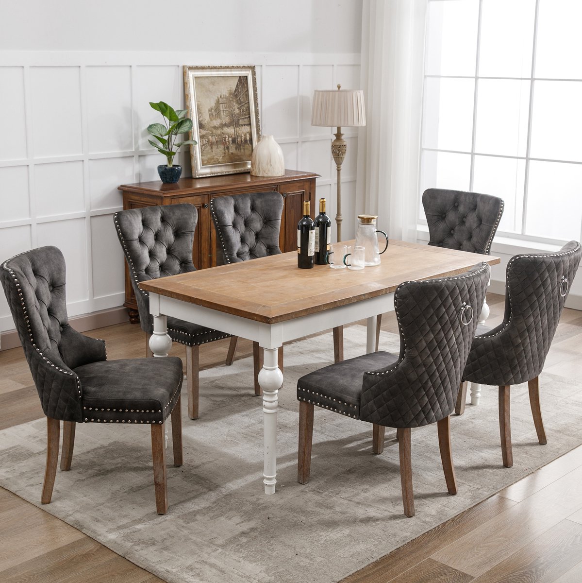 COVREO Eetkamerstoel 53,5x61x95 cm grijs, velvet met verstelbare poten