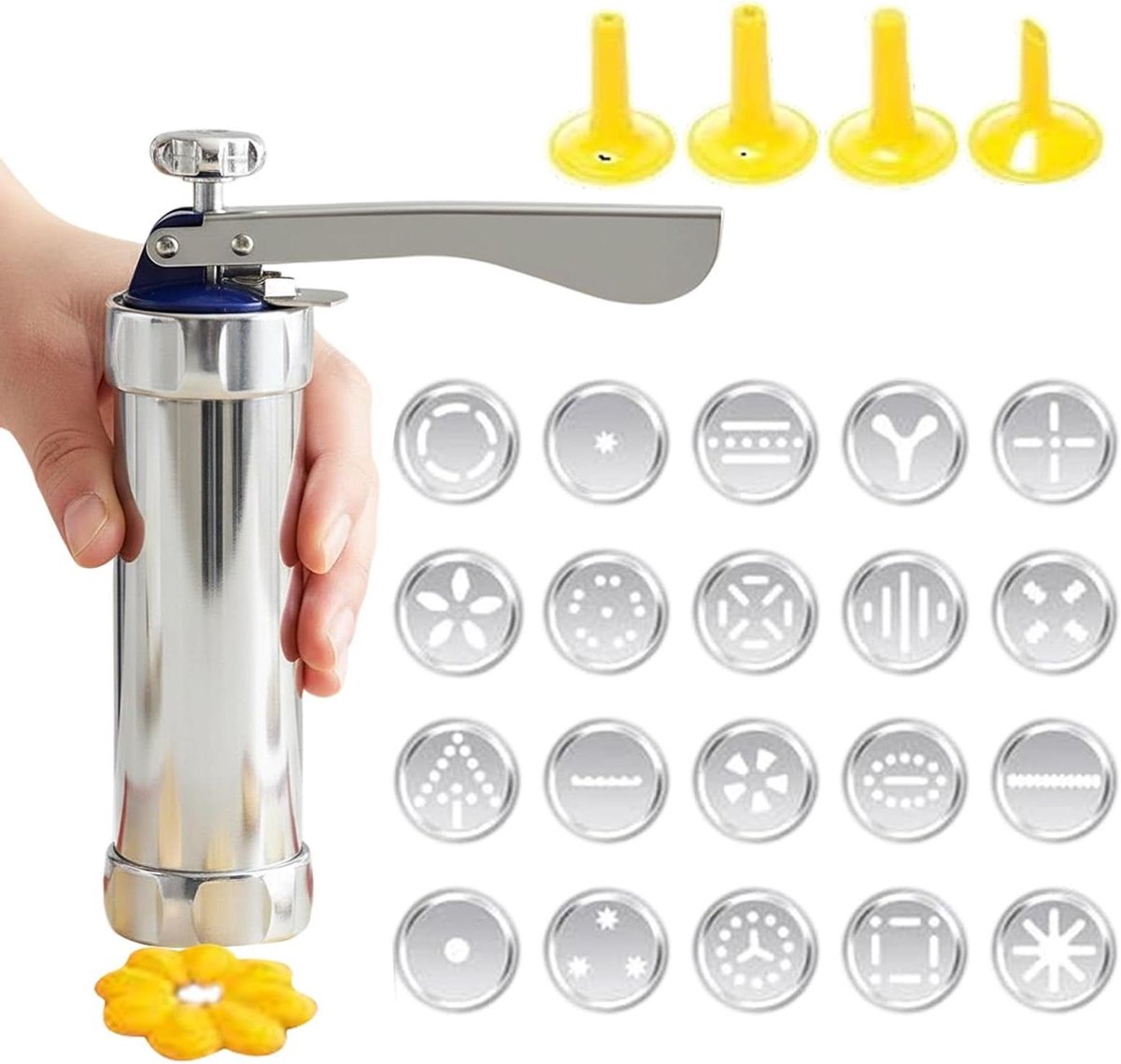 Koekjespers Machine - Koekjesmaker Set - Zelf Gebak Maken - 20 Verschillende Vormen - 22 x 15.5 cm - Zilver
