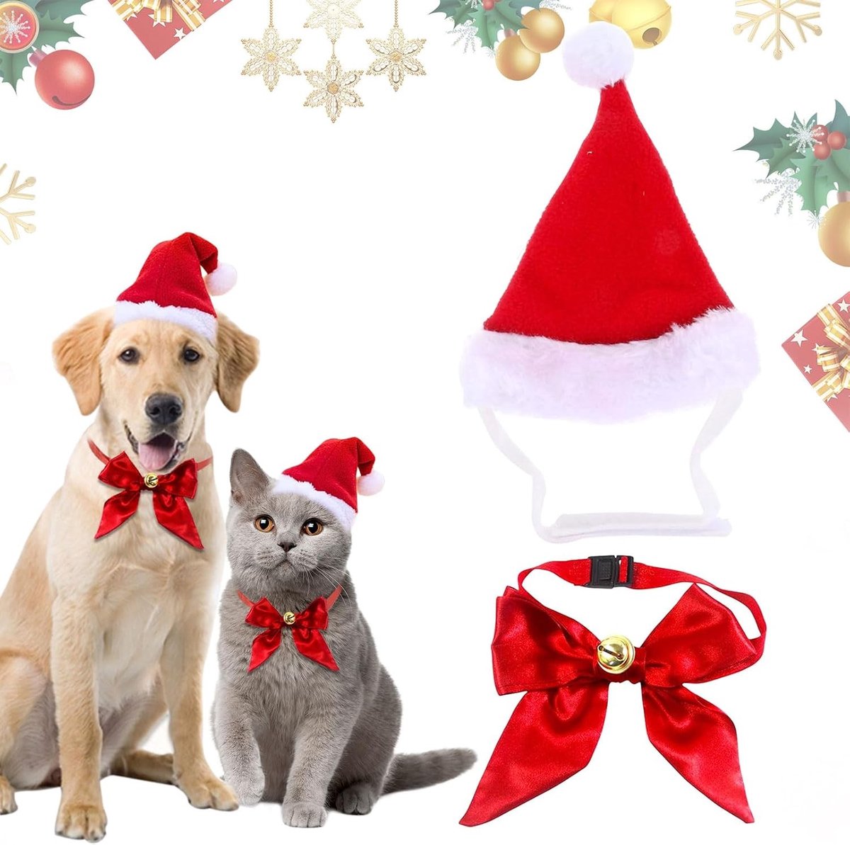 Kerstkostuum voor Honden en Katten, Verstelbare Santa Hoed voor Huisdieren, Feestelijke Dierenaccessoires voor de Kerst