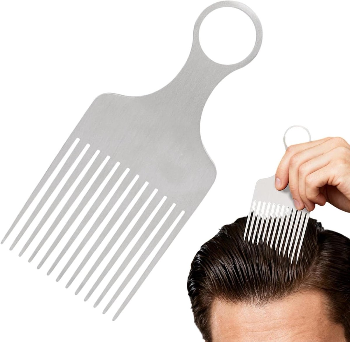 Haar Prik Metaal - Afro Kam Styling - Haar Ontwarren - Roestvrij Staal - 14 cm - Zilver