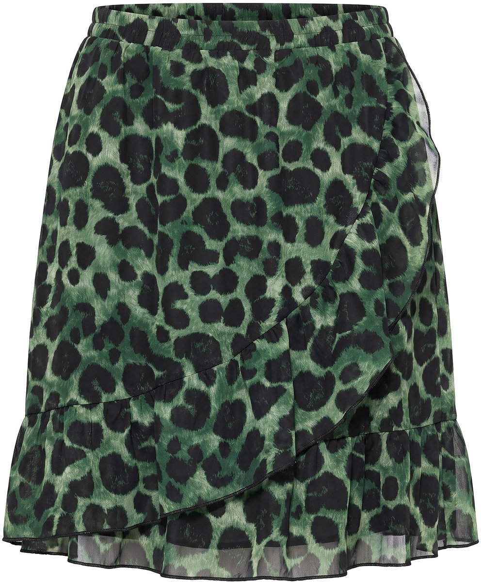 Studio Untold - Dames - Mini-rok A-lijn luipaard volants elastische tailleband - Cactus - Maat 54+