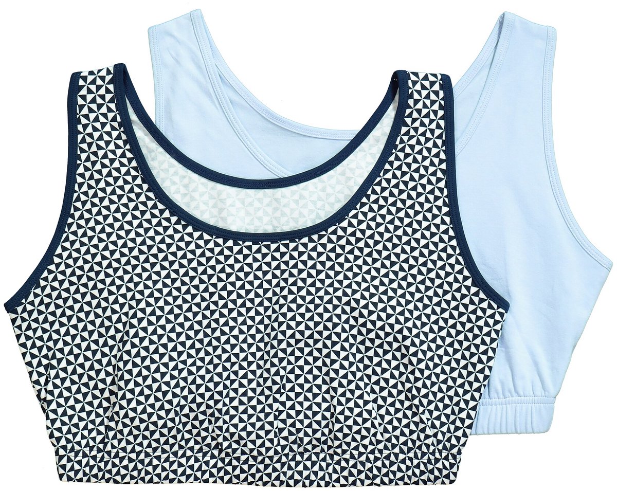 Ulla Popken - Dames - Bustiers set van 2 stuks harten/effen ronde hals - Lichtblauw - Maat 54+