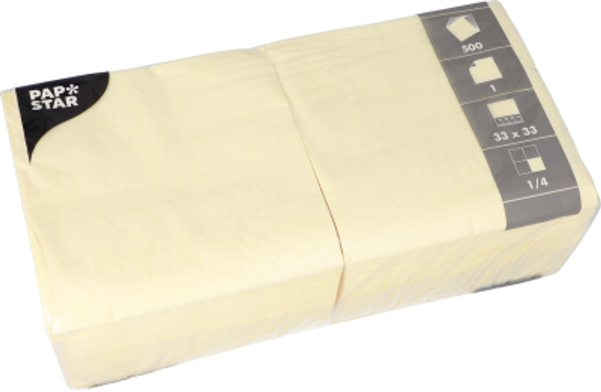 10x 500 Servetten 1-laags 1/4 vouw 33 cm x 33 cm creme