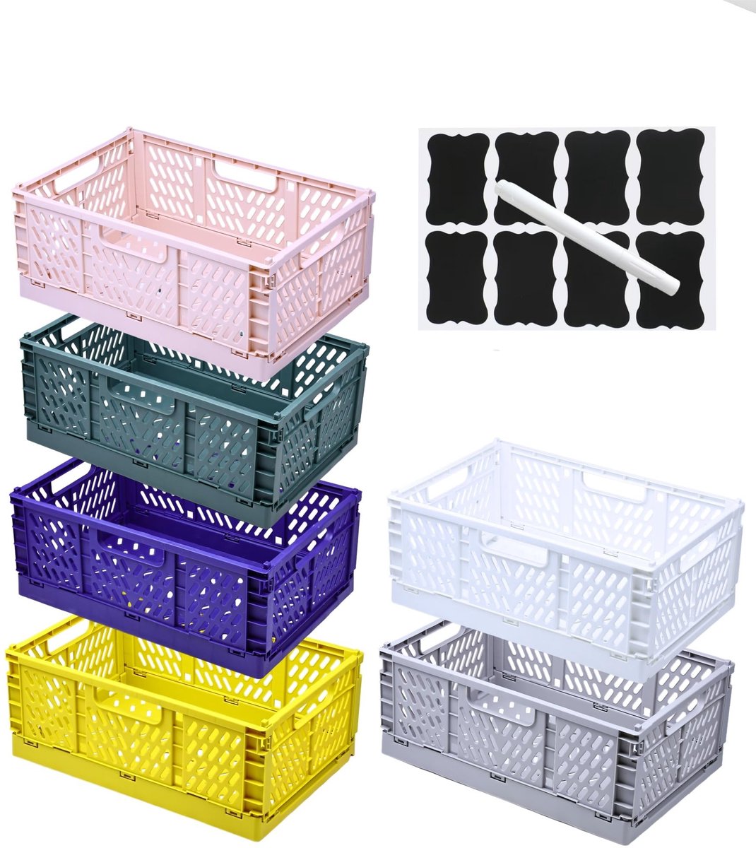 Omgoods - Set van 6 Vouwbare Opbergdozen met Labels en Pennen