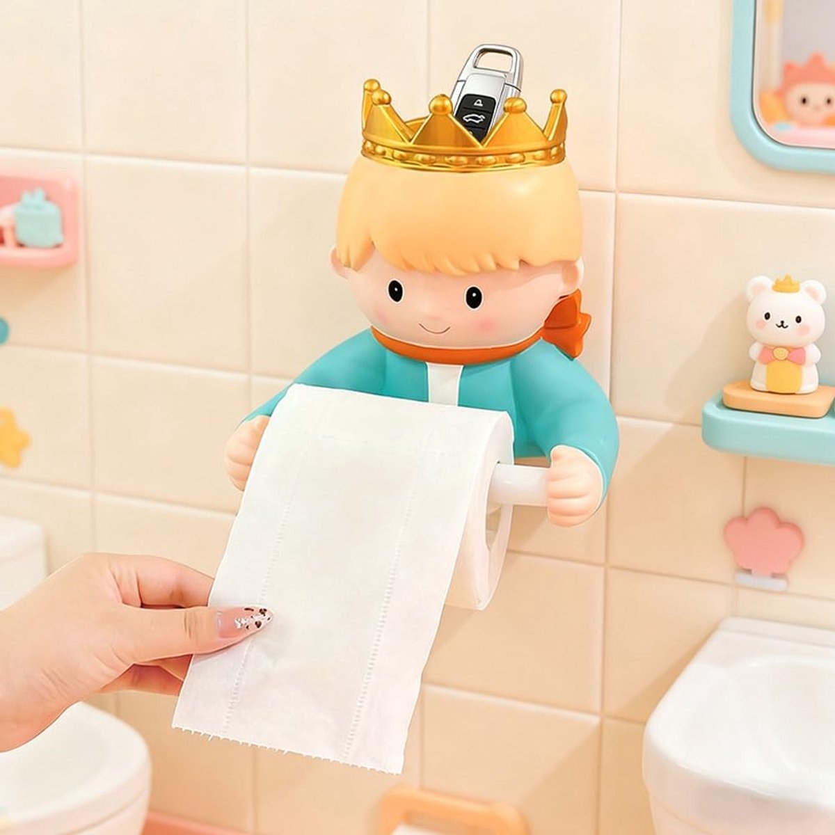 Omgoods - Cartoon Kleine Prins Toiletrolhouder Wandmontage Hars Blauw