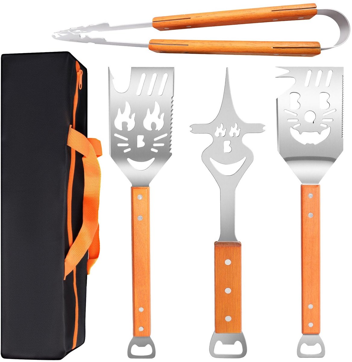 Omgoods - 4-Delige Grillbestekset met Extra Lange Handgrepen