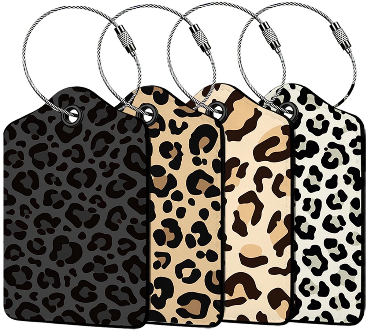 Omgoods - Set van 4 Luipaard Bagagelabels van PU Leder