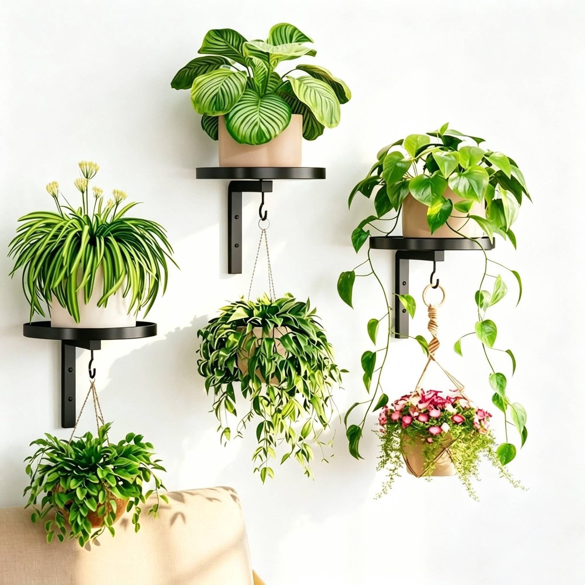 Omgoods - Wandhangende Plantenstandaard, 3-delige Set van Metalen Plantenhouders