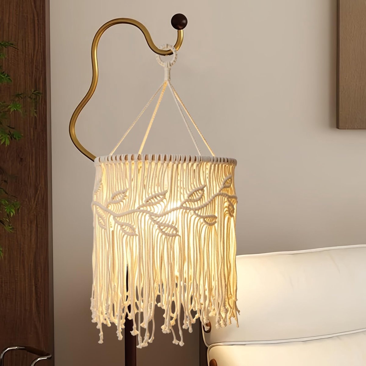Omgoods - Macramé Lampenkap, Handgeweven Katoenen Touw, 35 x 30 cm, Boho Stijl