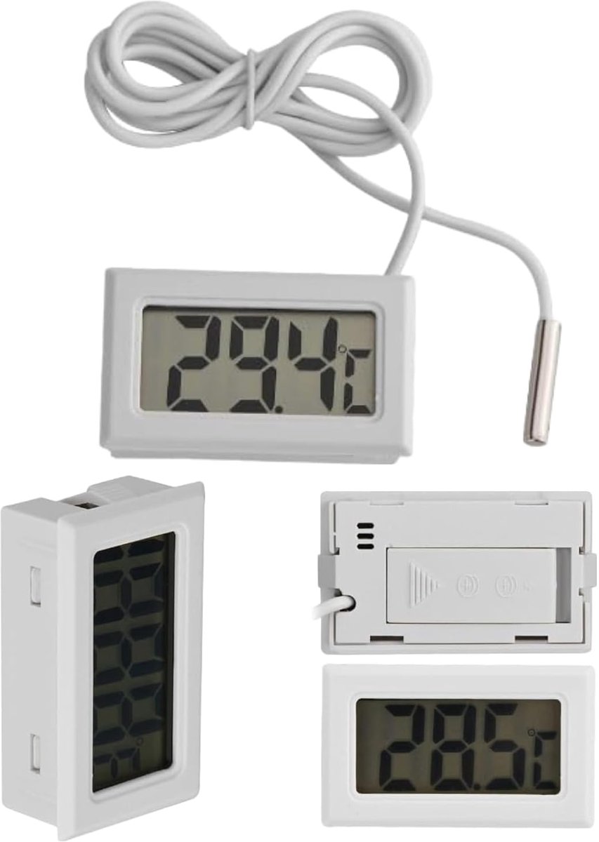 SnelShoppen - LCD Digitale Thermometer Mini met LED Display en Lange Buitenprobe voor Koelkast, Aquarium en Serre - Nauwkeurige Temperatuurmeting